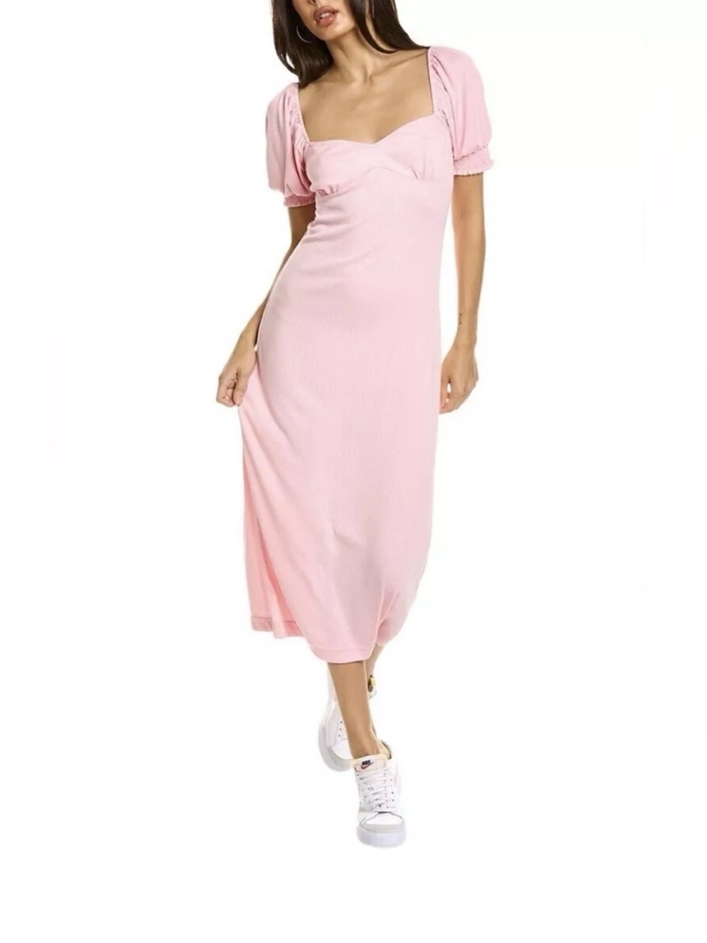 NWT Free People Pink Puff-Sleeve Midi Dress Size M
